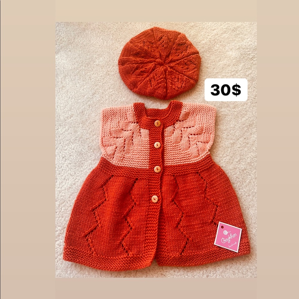 Handmade knitted outfit for babies 3-18 months.